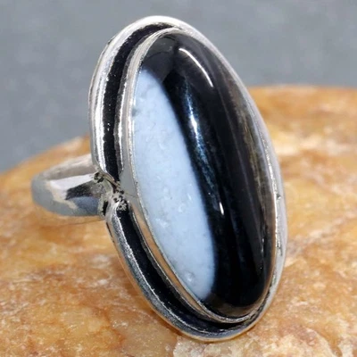 Кольцо с полосатым черным ониксом покрытие серебро 925 ограниченный выпуск дизайн США 7 JW - Изображение 1 из 3