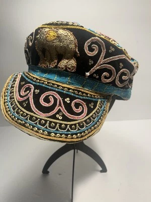 Gorra ELEFANTE Lentejuelas Bordadas Talla Grande De Colección Hecha en Birmania Foto 1 de 4