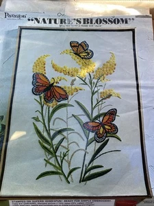 PARAGON Crewel Embroidery Kit “Natures Blossom” Monarch Butterfly 18x34” VTG NIP - Picture 1 of 9