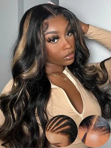 UNice Cambodian Ombre Body Wave Precut Lace Human Hair Wigs Glueless Wear and Go - Picture 1 of 19