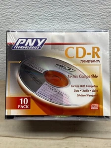 PNY Technologies 10 Pack CD-R 700MB 80min 1x-16x Recordable Compact Disc Sealed - Picture 1 of 6