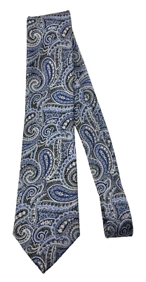 Corbata de seda extra larga Meeting Street negra plateada azul cachemira 3,5" ancho 64" largo Foto 1 de 4