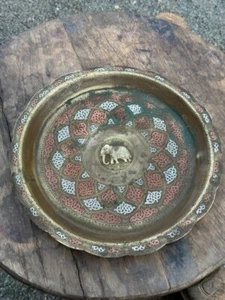 1700 Rare Antique Brass Copper  Silver Made Mughal Period Floral Design Plate - Picture 1 of 14