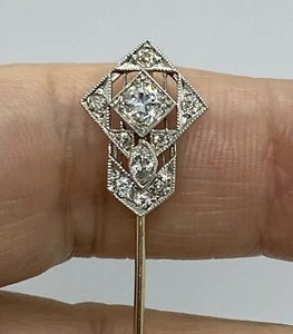 Art Deco Platinum Diamond Brooch Pin 1.97g 2.3/8 x 0.1/2" - Foto 1 di 12