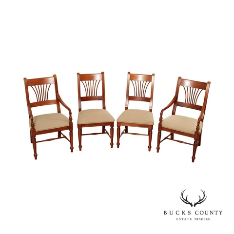 Contemporary Farmhouse Set of Four Cherry Wheat Sheaf Dining Chairs Cover