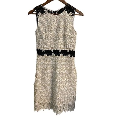 Aqua Womens White Black Gold Crochet Lace Cutout Sleeveless Cocktail Dress Small - Image 1 of 4