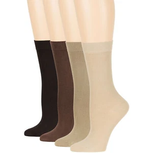 Women's Bamboo 4 Pack Assorted Crew Casual Socks Large 10-12 Light Beige Brown  - Picture 1 of 7