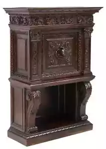Antique Cabinet, Fall-Front, Italian Renaiss. Revival, Carved, Walnut, E. 1900s - Picture 1 of 7