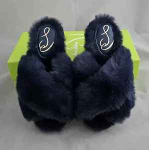 Sam Edelman Damen Jeane Slipper, marine, Gr. 6, pelzig, flauschig Kreuzriemen - Bild 1 von 11