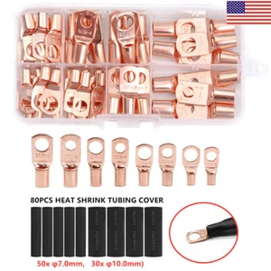 140PCS Assorted Copper Wire Ring Terminal Lug SC Battery Welding Bare Connectors - Imagen 1 de 9