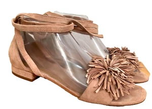Madewell The Kaia Ankle-Wrap Sandal Dusty Clay Women's Size 7.5 Pom Pom Fringe - Picture 1 of 15