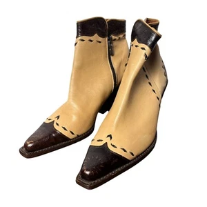 DONALD J PLINER 7.5M Western Couture Ankle Boots Leather Brown NEEDS REPAIR (2W) - Picture 1 of 21