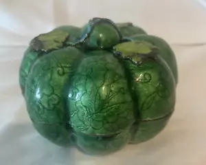 Antique Chinese Enamel Copper Gourd Melon Box BLUE GREEN - Picture 1 of 17
