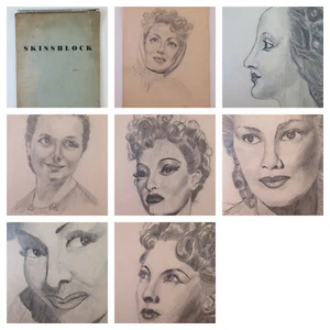 Antique Album Drawing With 7 Portraits Female Actresses Shapes Historic BM53.5A - Picture 1 of 12