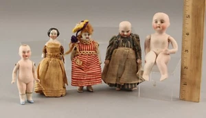 Antique Victorian Miniature China & Bisque Dollhouse Dolls Original Clothing NR - Picture 1 of 6