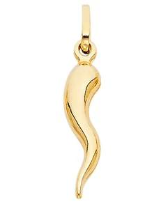 14K YELLOW GOLD HOLLOW 3-D CORNICELLO ITALIAN HORN PENDANT GOOD LUCK CHARM 0.9 g - Picture 1 of 2