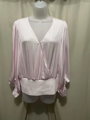 Blusa TRINA TURK Talla M Valiente Top Elástico Seda Nueva con Etiquetas Mangas llamativas Rosa Foto 1 de 4