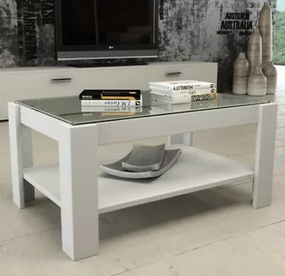 Tavolino bianco da salotto mod. fiordaliso con piano vetro tavolo caffe salone - Immagine 1 di 1