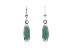 Real Turquoise Silver Earrings Drop Drops Natural Stone 925 Hallmark - Picture 1 of 2