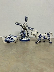Hand Painted Delft Blue Holland Ceramic Cow Creamer Windmill Shoe Clog Lot - Picture 1 of 18