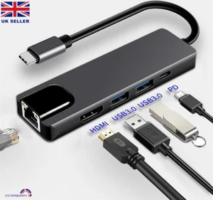 USB C Hub-converter, 5-in-1 USB C to HDMI,USB-3,USB C Multiport RJ45 Adapter - Picture 1 of 3