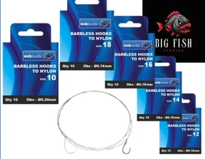 Barbless Hooks To Nylon - Carp And Coarse Fishing Hooks - Size 10/12/14/16/18 - Picture 1 of 11