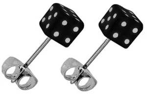 Pair of Dice - Stud Earrings - 5mm - Hypoallergenic 316L Steel - GIFT BOXED - Picture 1 of 2