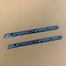 2x 2 PC blue SUPERCHARGED Universal Decal Sticker Emblems w/ Adhesive Backing