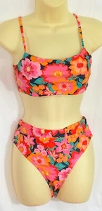 women's floral 2 piece swim suit size medium padded cups adj straps hi cut bottm - Picture 1 of 8