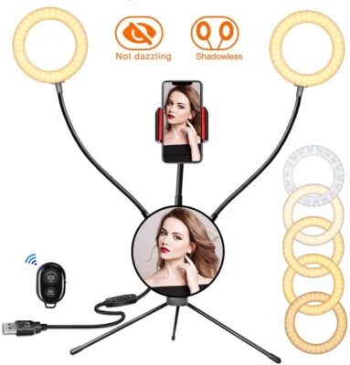 Double 5 inch Ring Light with Mirror, Phone Holder - Image 1 of 4