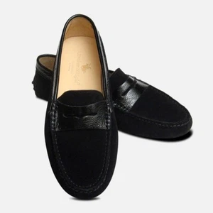 Black Suede & Crinkle Patent Arthur Knight Ladies Italian Driving Shoes - Picture 1 of 5