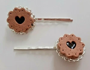 Coppia set 2 fermagli mollette capelli dolcetti biscotti cookies fimo fatti mano - Foto 1 di 4