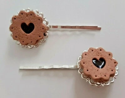 Coppia set 2 fermagli mollette capelli dolcetti biscotti cookies fimo fatti mano - Immagine 1 di 4