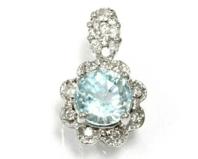 1.5 ctw Natural Aquamarine & Diamond Solid 14k White Gold Flower Drop Pendant - Image 1 of 2