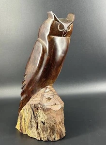 Vintage Owl Beautiful Carved Iron Wood One Piece 9” Mid Century Modern MCM - Picture 1 of 12