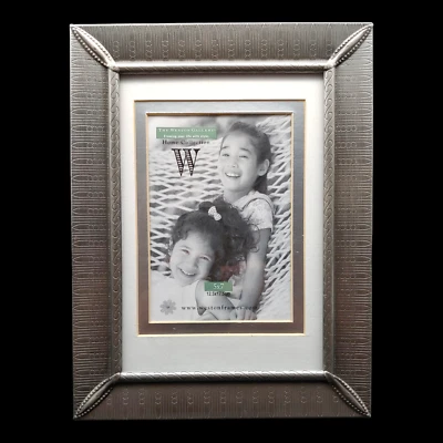 Ornate Brushed Pewter Photo Picture Frame - 3.5x5 Matte Silver Grey Etched Metal - Image 1 of 4