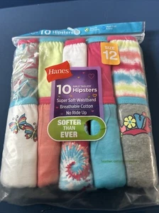 Hanes Panties Girls Tagless Hipsters Underwear Size 12 Peace Butterfly 10 Pack - Picture 1 of 3