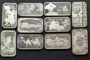 x10 Lot Silver 1 oz .999 Silver Vintage Bars ~ SilverTowne, Madison, Hamilton+ - Picture 1 of 7