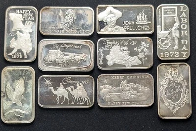 x10 Lot Silver 1 oz .999 Silver Vintage Bars ~ SilverTowne, Madison, Hamilton+ - Image 1 of 4