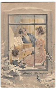 Victorian Family CHRISTMAS GREETINGS Hand-Colored Antique Postcard 1910s - Picture 1 of 2