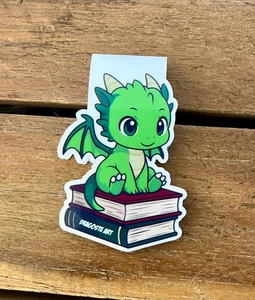 HANDMADE Magnetic Green Dragon Bookmark  Dragoste Art Logo Book Lover US SELLER - Picture 1 of 2