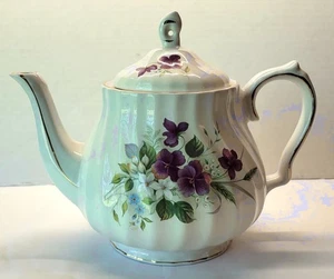 Vintage Sadler Royal Oak Table Ware 7" Swirl Ivory Painted Violets Teapot 7" - Picture 1 of 7