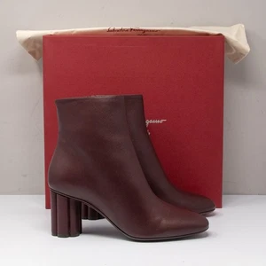 Salvatore Ferragamo Molfetta Size 7 B, Burgundy Calf Leather 70mm Boots - Picture 1 of 8