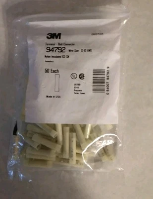BUTT SPLICE CONNECTOR, 12-10 AWG, YELLOW,  VINYL INSULATED, 50 BAG, 3M94792, NEW - Image 1 of 2