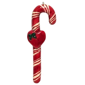 Candy Cane w/ Heart Christmas Ornament Red White Green Bow Holiday Tree Decor - Picture 1 of 4