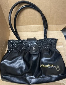 Playboy Black Handbag 14”x 10” All Zips Working No Rips Or Holes - Picture 1 of 17