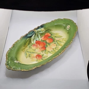 Antikes Bavaria Tirschenreuth fruchtiges Tablett grün mit Kirschenblättern ~ 14"x6" - Bild 1 von 12
