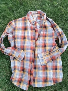 VTG LL Bean Shirt L/S Button Up Flannel Mens Reg Sz Large Made In USA Multicolor - Picture 1 of 2