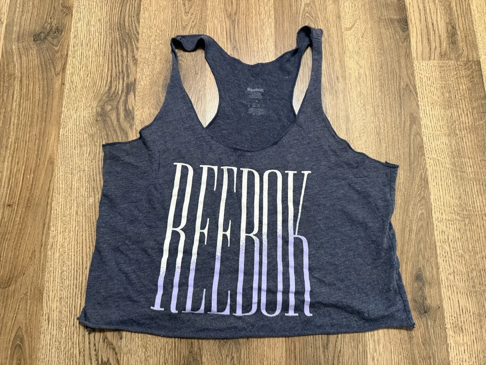 Camiseta sin mangas Reebok, para mujer talla pequeña, azul blanco púrpura, camiseta corta, espalda deportiva Foto 1 de 4