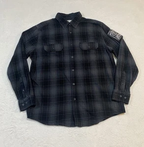 Angry Minnow Vintage Flannel Black/Gray Shirt Mens L Jack Daniels Whiskey - Picture 1 of 8